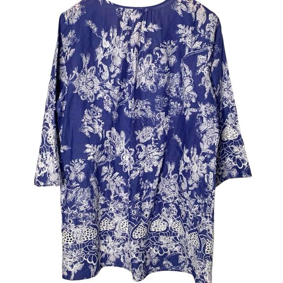 Soft Surroundings Top Women's Medium Peasant Pintuck Floral Embroidered Eyelet - Picture 2 of 8